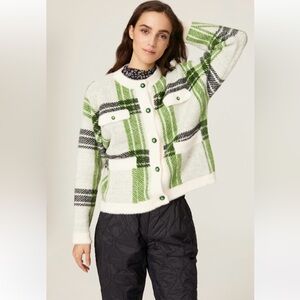 Essentiel Antwerp Anywhere Checks Cardigan in Green & White Size S